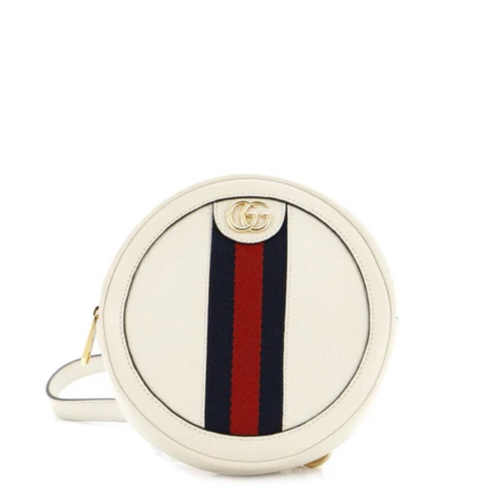 Gucci textured calf skin web mini Ophidia round Shoulder Bag mystic white